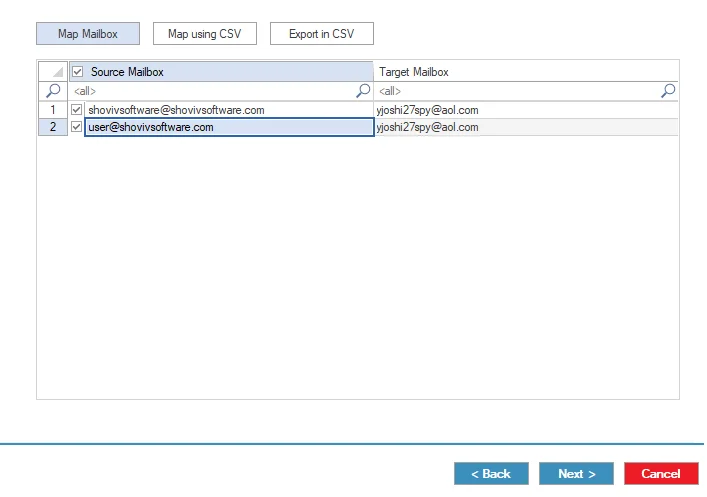Map Mailboxes for source and target