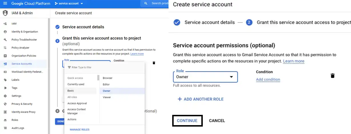 generate P12 key for Google service account