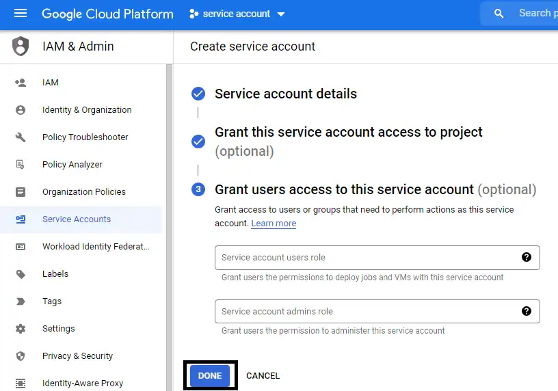 generate P12 key for Google service account