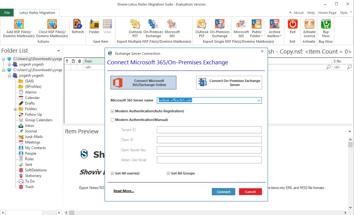 connect with office by entering credentials
