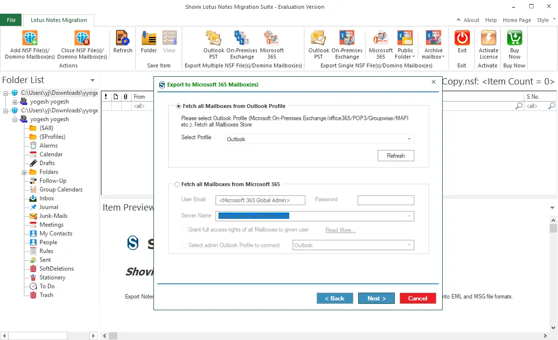 directly connect via outlook profile
