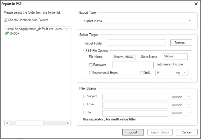  choose PST as export