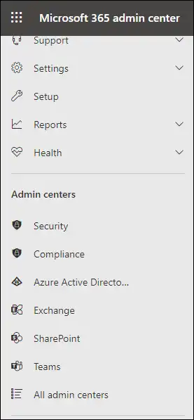 open the Office 365 Admin Centre