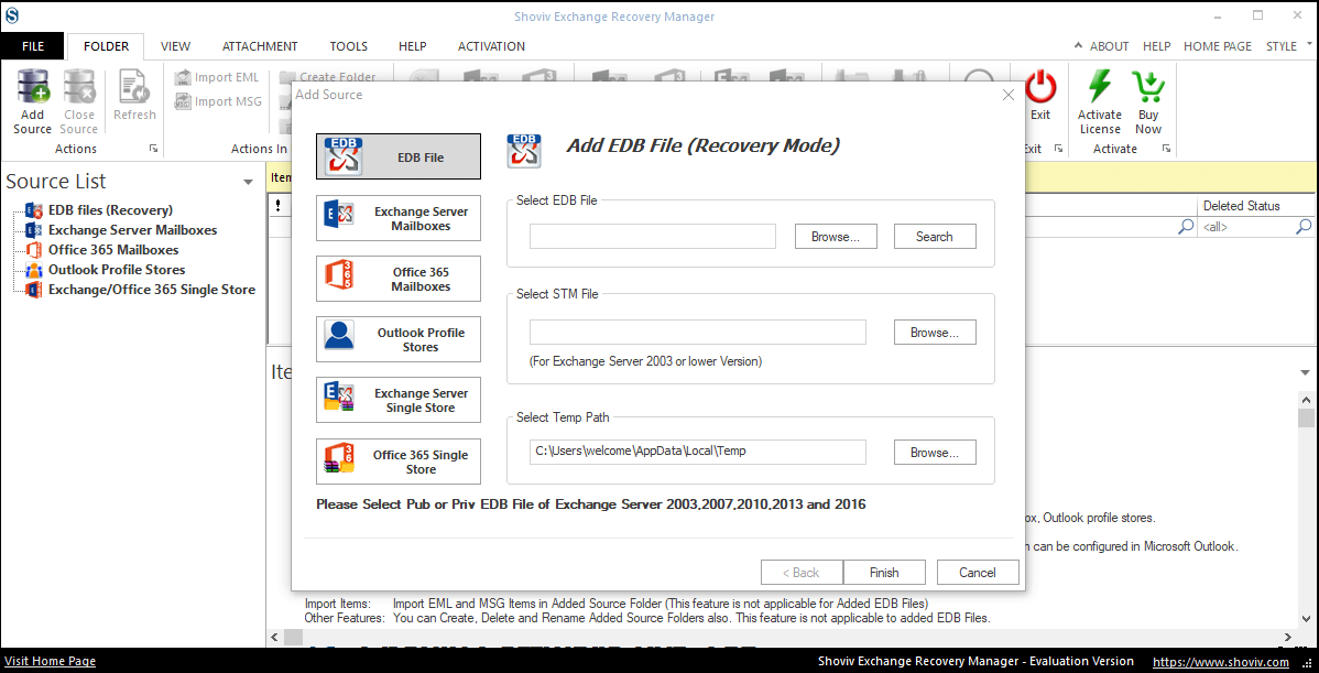 open the Shoviv Exchange Recovery Manager