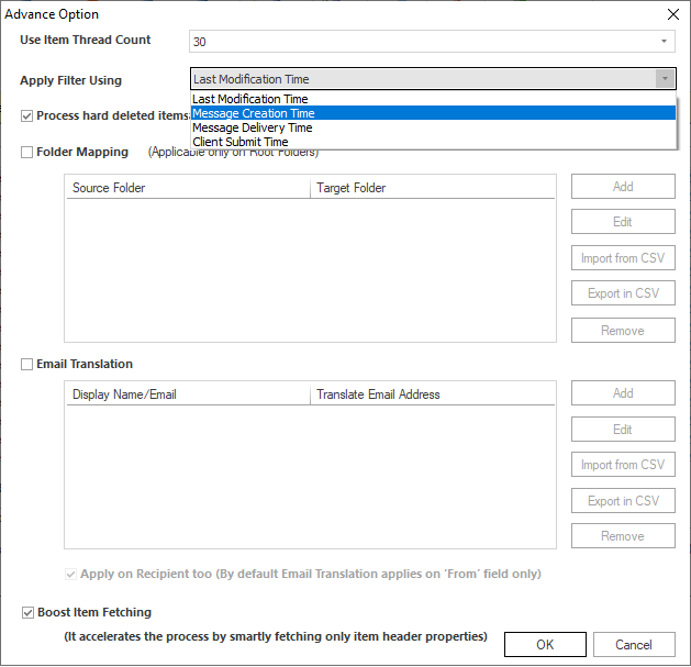 an Advanced Options tab clicking