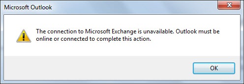 the connection to Microsoft Exchange Server is unavailable