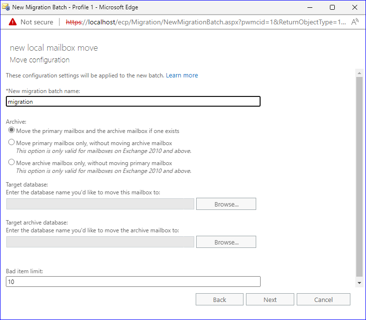 select the mailboxes to upgrade into Exchange 2016