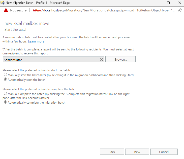 select the mailboxes to upgrade into Exchange 2016 5