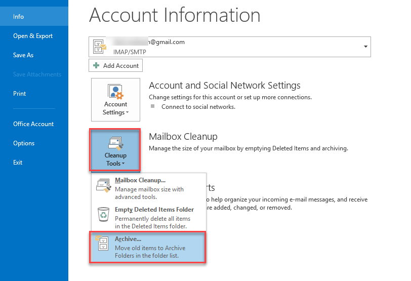 In Cleanup tool choose Archive option
