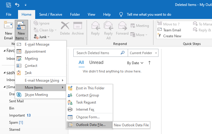 Drag emails to new folder OST to PST