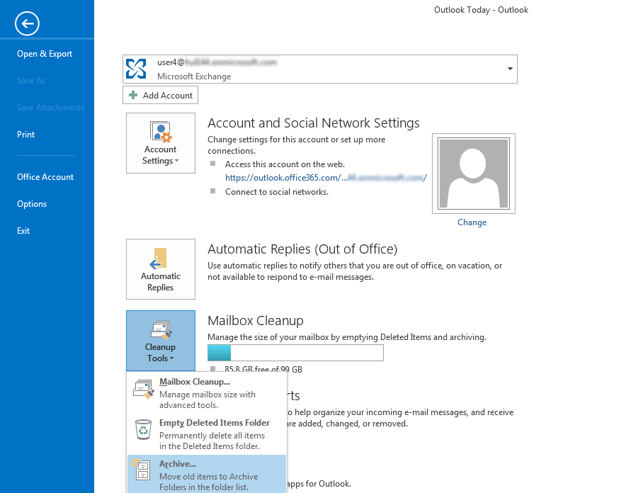 manually create archive folder in outlook 2016