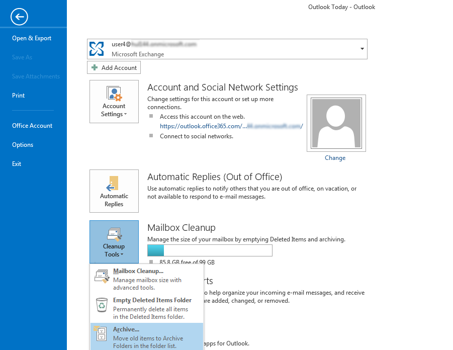 create archive folder in outlook 2016