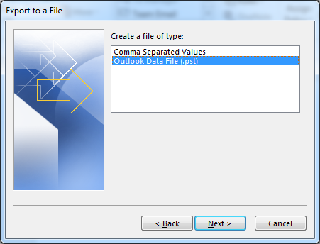 Save Outlook data file PST