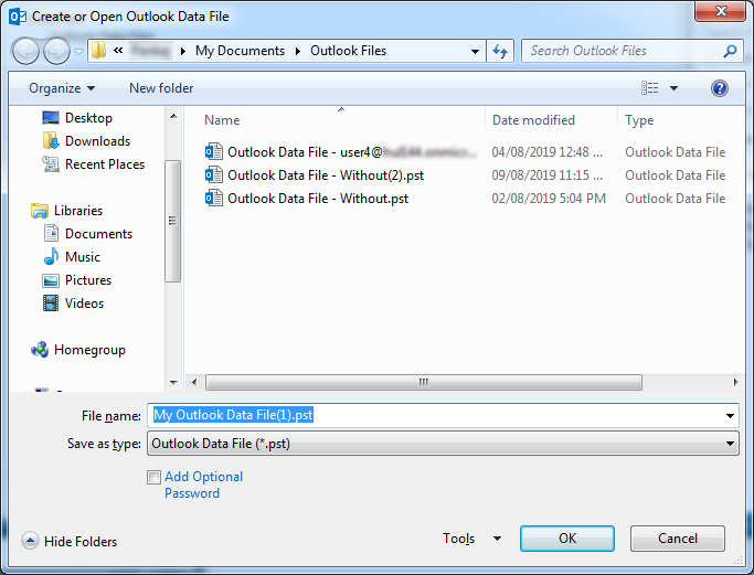 Save Splitted PST file