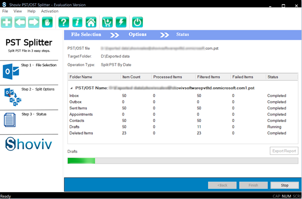 Split PST file into Smaller parts  finesh
