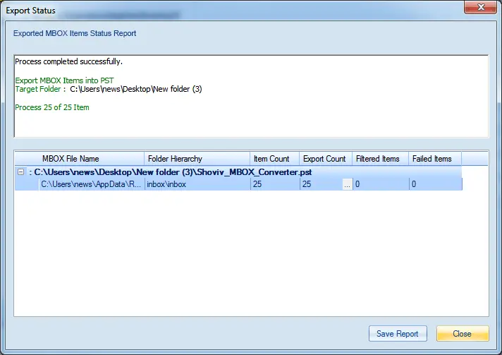 MBOX to Outlook finish