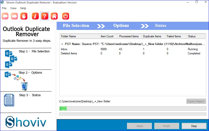 duplicate items from the added PST file.