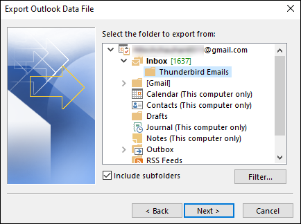 • Select the folders where exported EML files are saved