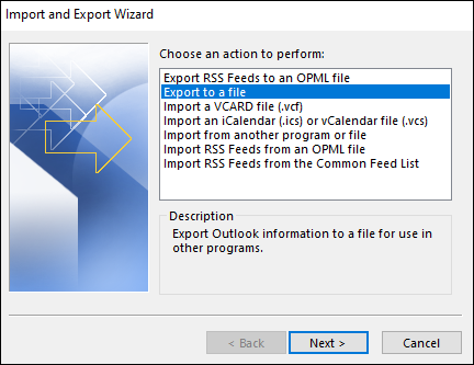 Select the export Option