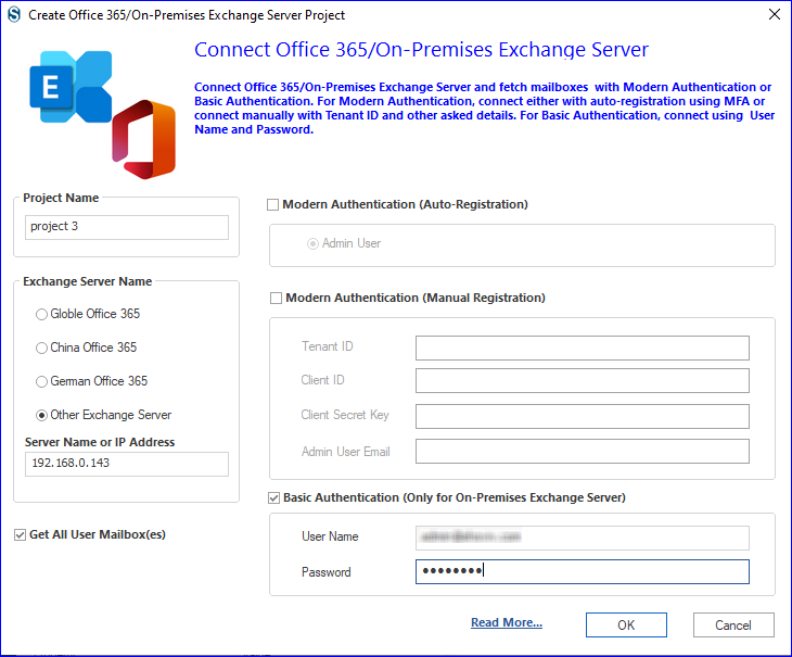 Connect to Exchange server for Migration