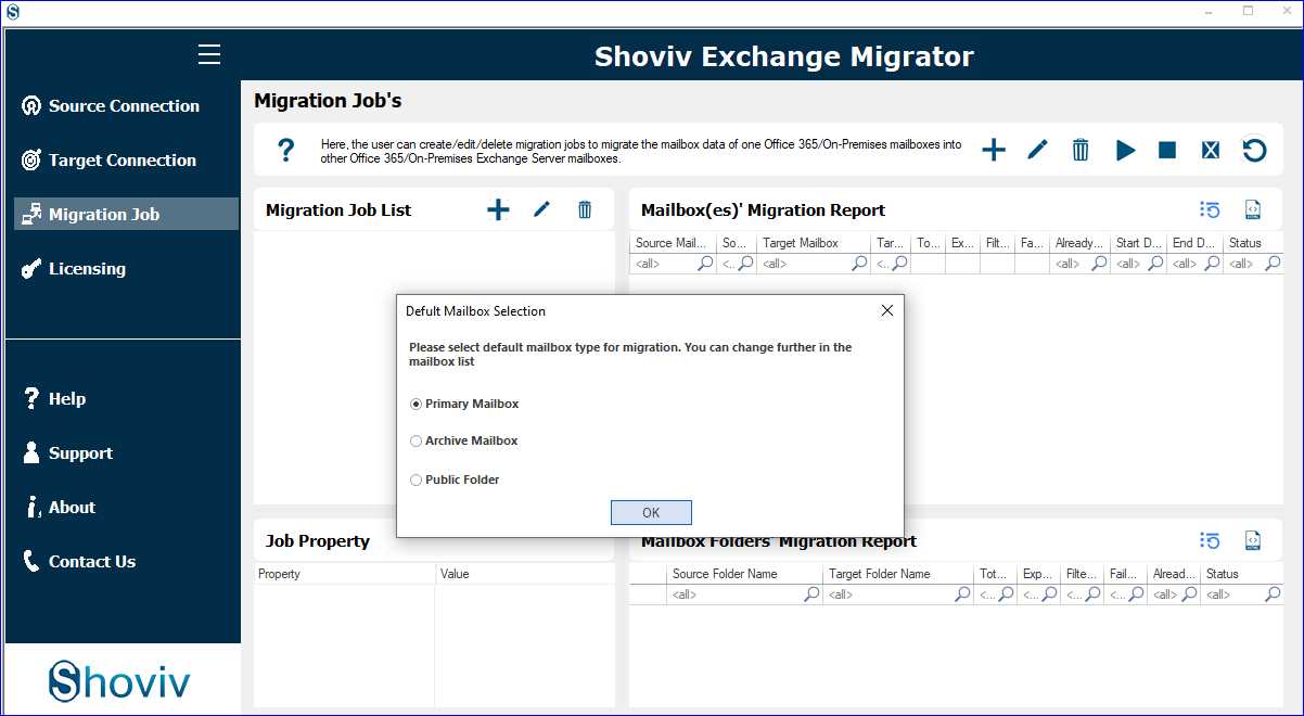 Select mailboxes for Migration