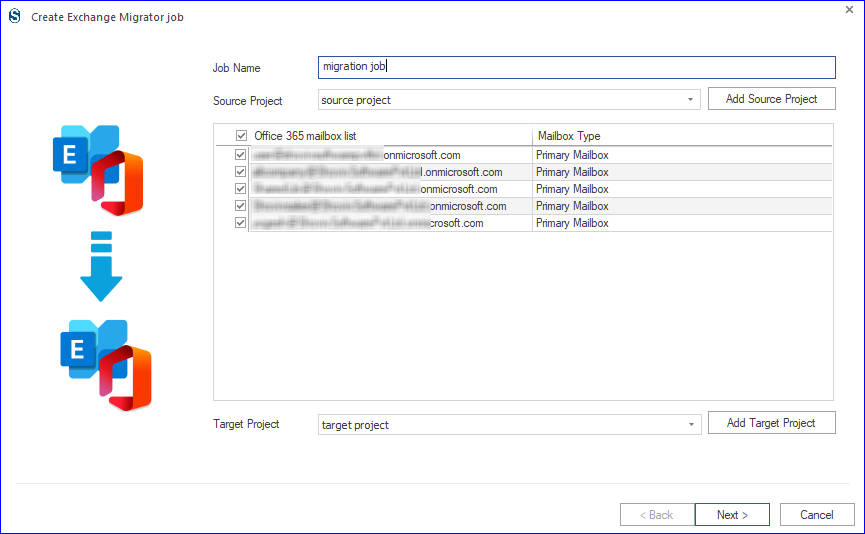 Running migration job from Exchange to office 365