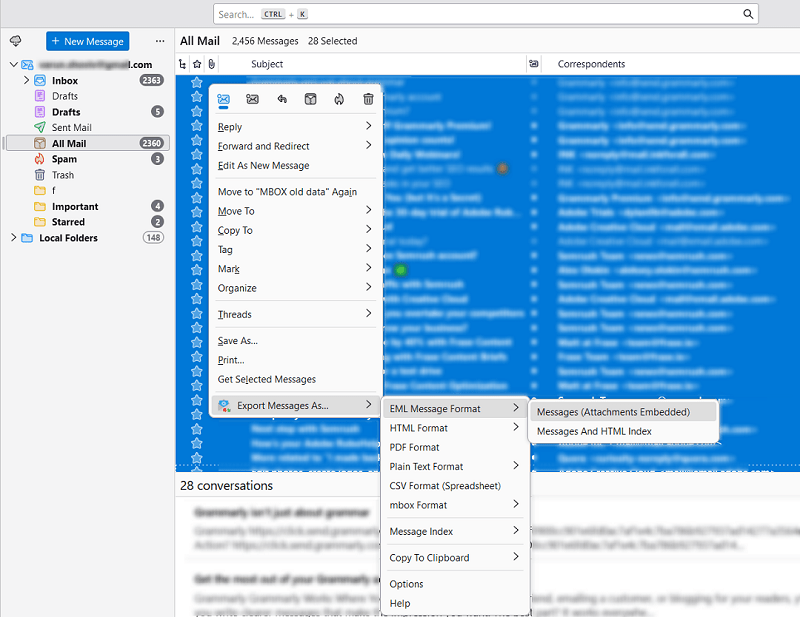 Export thunderbird emails to Outlook EML file