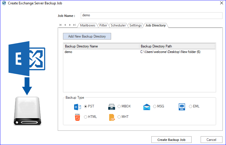 choose export type as PST