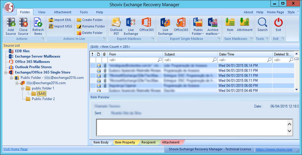 Export Exchange Public Folders to PST Preview