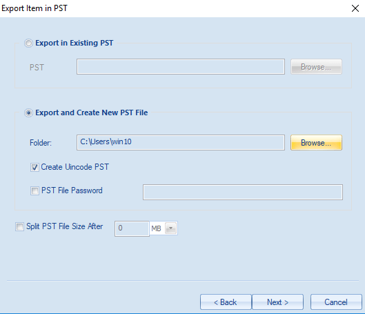 Export and create new PST Export and create new PST