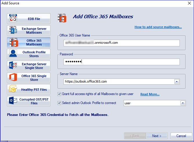 enter Office 365 credentials