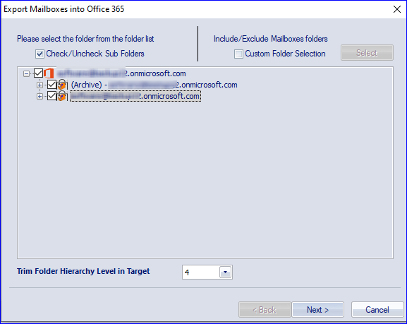 add or remove folders using the checkbox