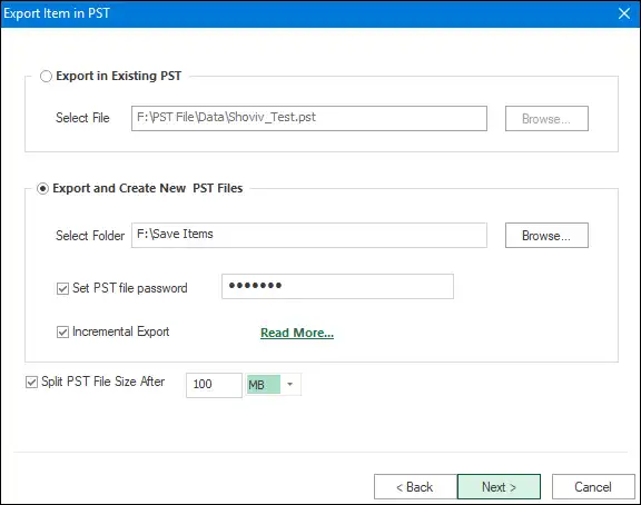Choose the option to save recovered PST file 
