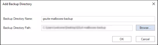 Go to the Backup directory tab