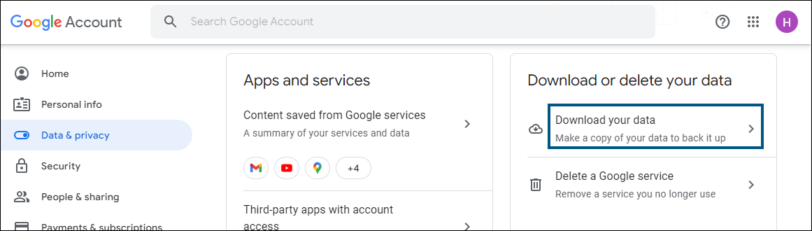 Click on the Data and Privacy