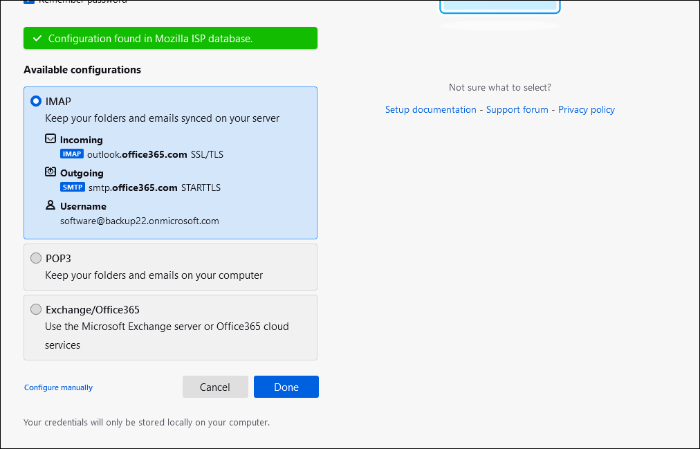 select the configuration settings