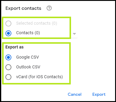 เลือก Outlook CSV จากสามตัวเลือก