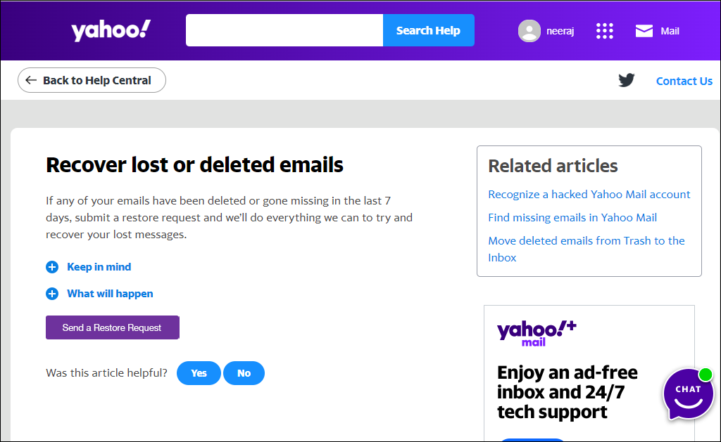 restore Yahoo emails Step 3