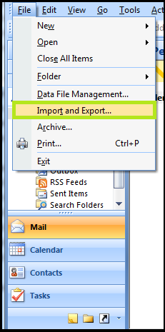 • Click on the File menu and choose Import and Export 