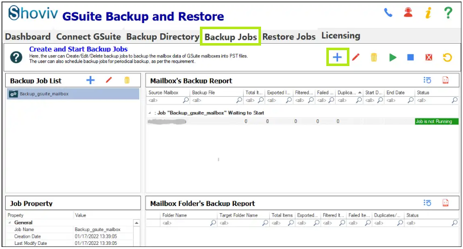 Create Backup Jobs tab