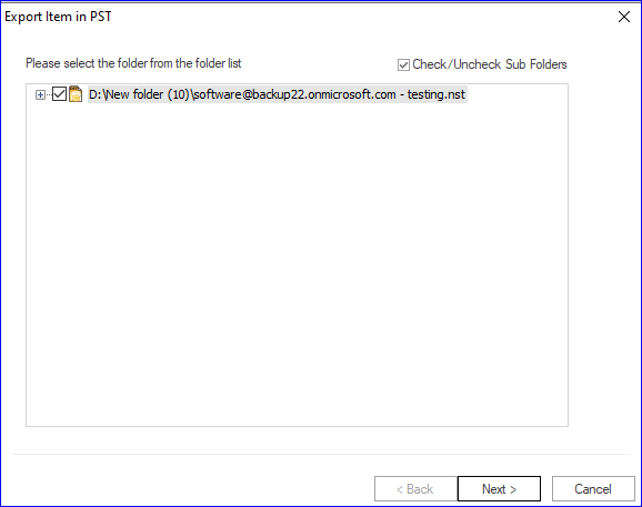 • Now check/uncheck subfolders