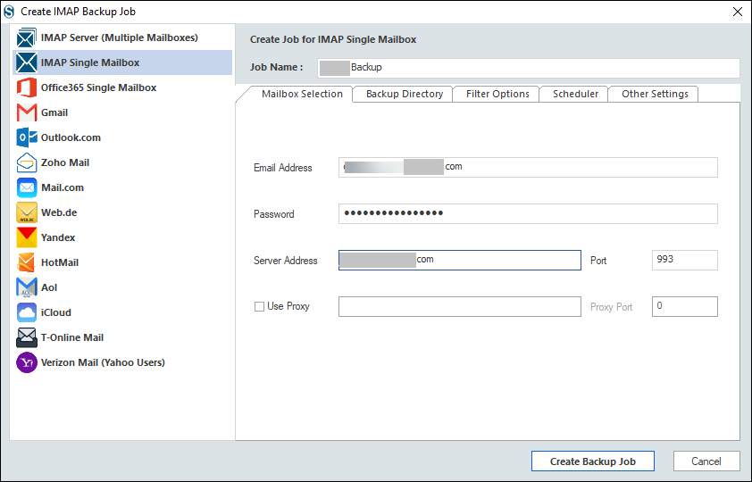 click on the backup job tab