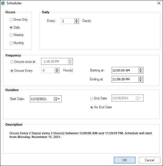 After scheduling the job, click Ok