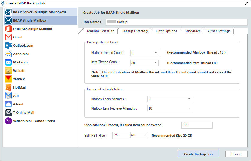 you can set the item/mailbox thread count 