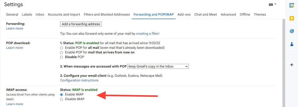 enable imap in gmail