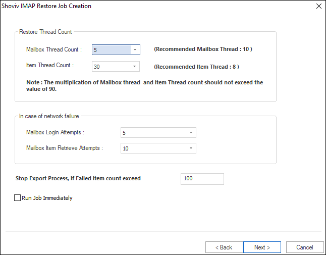 you can set the mailbox/item thread count