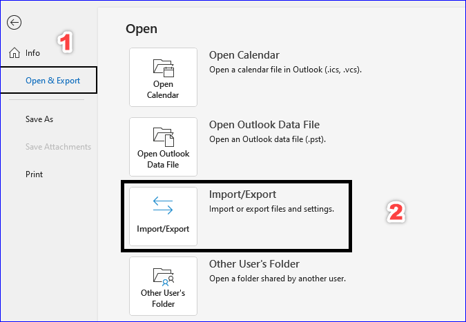 Outlook Import/Export Wizard