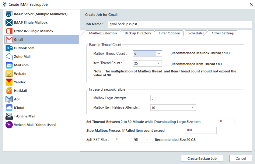 emails backup from IMAP Mail server