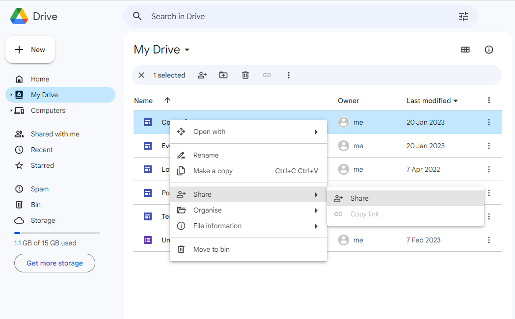 migrate Google drive using file sharing method