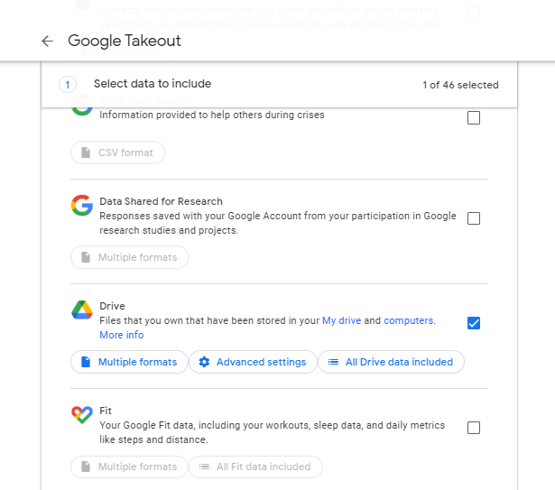 Google takeout to migrate Google Drive